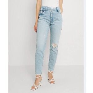Good American Good Classic Crossover Waist Light Blue Straight Leg Jeans 16